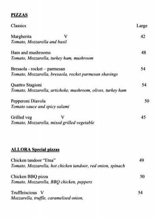 Allora Menu in New Dubai 