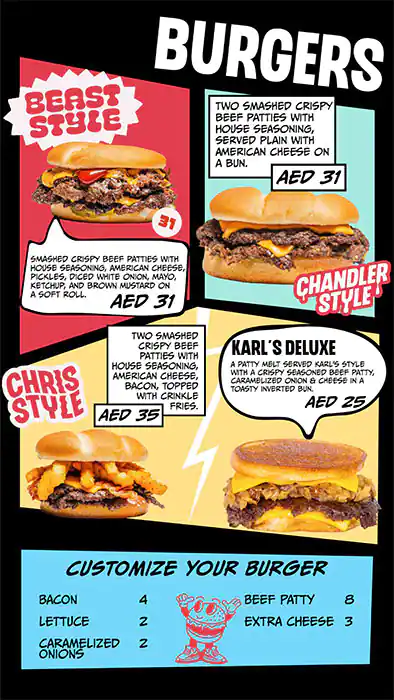Mr. Beast Burger Menu in Satwa Area 