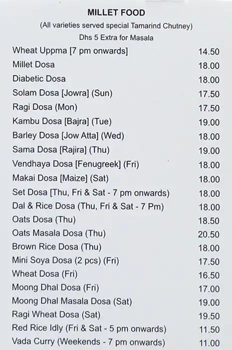 Saravanaa Bhavan Menu in Al Muteena, Dubai 