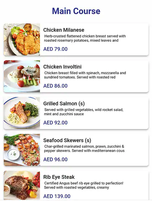 Best restaurant menu near Dubai Marina Mall Dubai Marina Dubai
