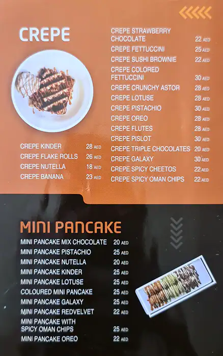 Crepe Castle Cafe Menu in Jumeirah Village, Dubai 