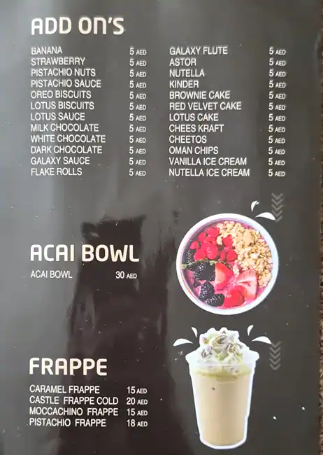 Crepe Castle Cafe Menu in Jumeirah Village, Dubai 