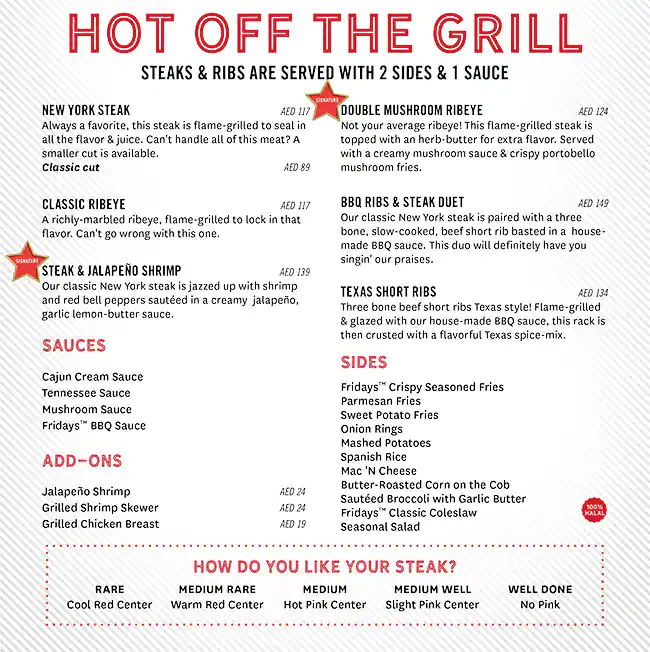 TGI Fridays Menu in Dubai Festival City Mall, Festival City, Dubai 