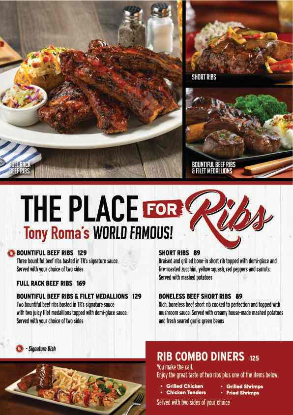 Tony Roma's Menu in Trade Centre Area, Dubai 