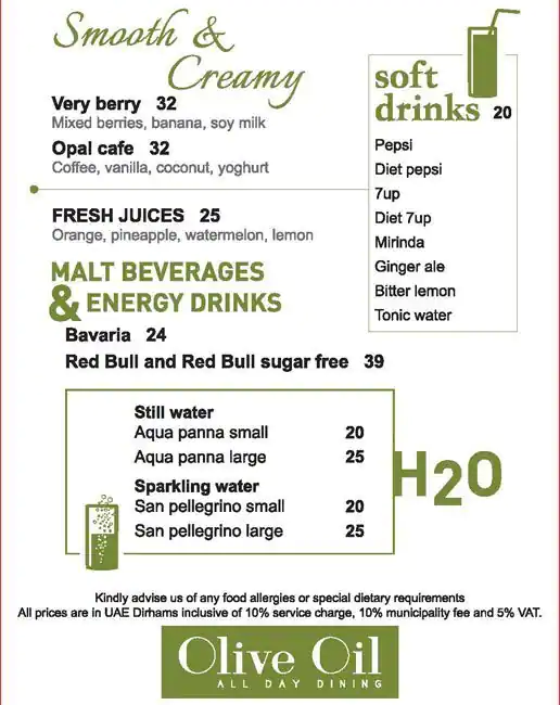 Olive Oil - Jumeira Rotana Menu 