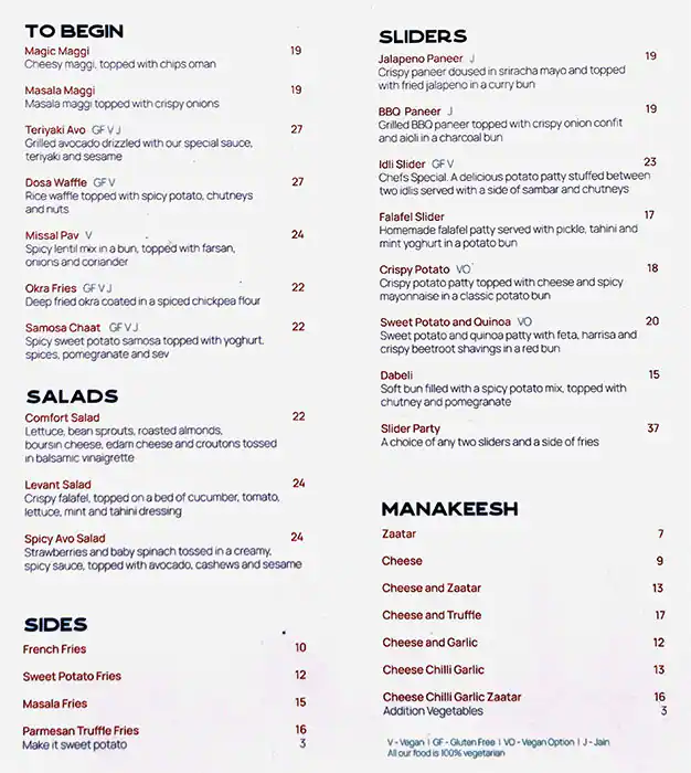 Vego Café & Confectionary Menu 