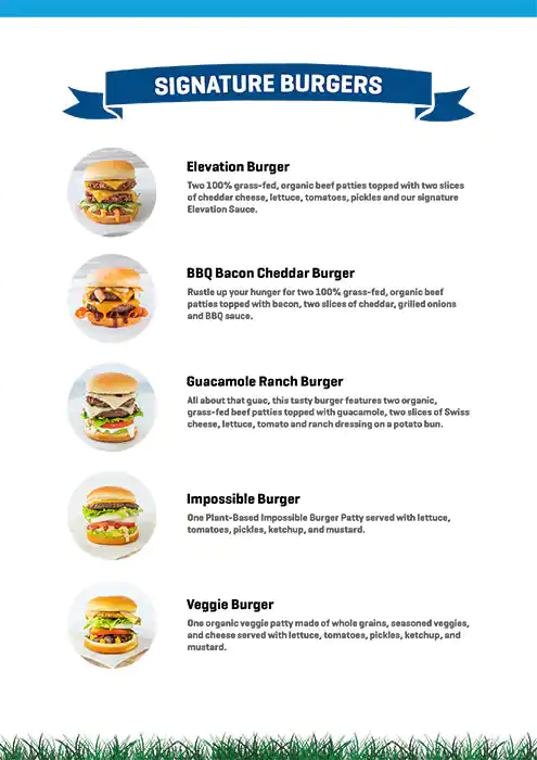 Elevation Burger – Ingredients Matter Menu 