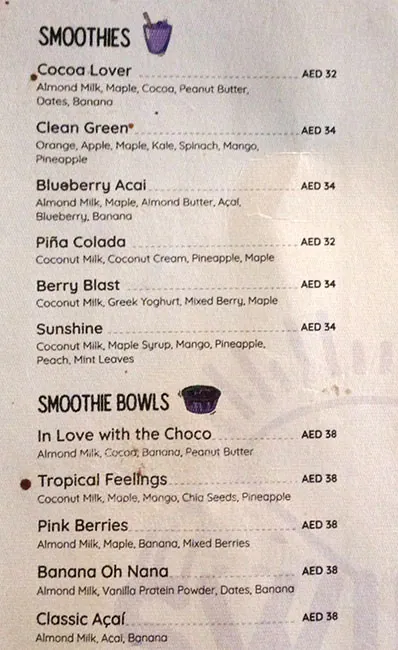 Swirl Bowls Menu in Kite Beach, Umm Suqeim, Dubai 