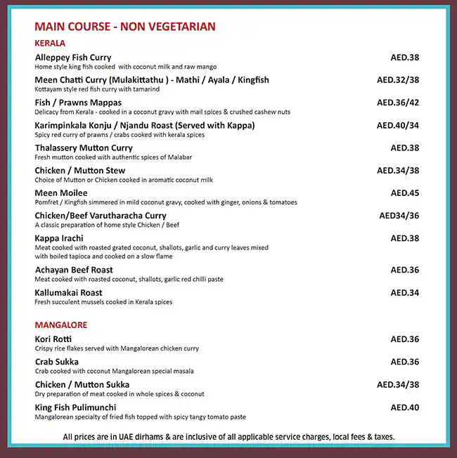 Rasa Coastal Vibes Menu in Fortune Atrium Hotel, Al Karama, Dubai 