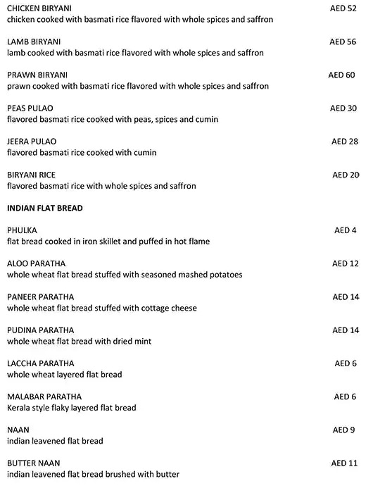 Curry Ragga Menu in Burj Khalifa Area 