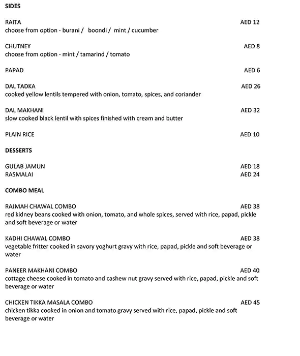 Curry Ragga Menu in Burj Khalifa Area 