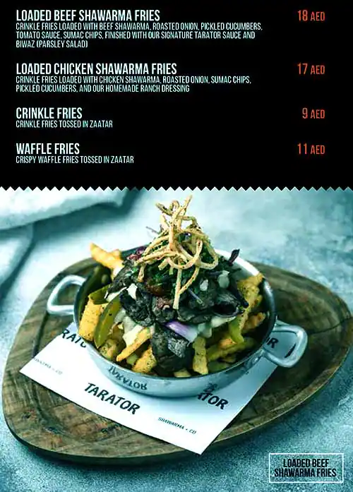 Tarator - Shawarma Wraps & Bowls Menu 