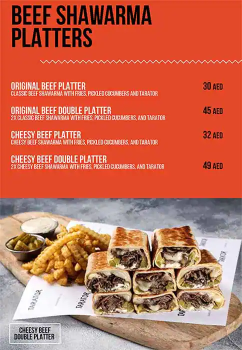 Tarator - Shawarma Wraps & Bowls Menu 