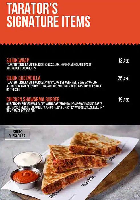 Tarator - Shawarma Wraps & Bowls Menu 