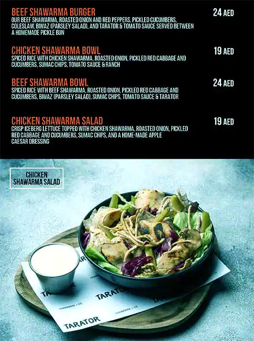 Tarator - Shawarma Wraps & Bowls Menu 