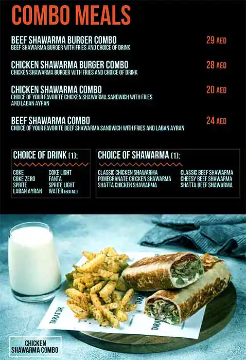 Tarator - Shawarma Wraps & Bowls Menu 