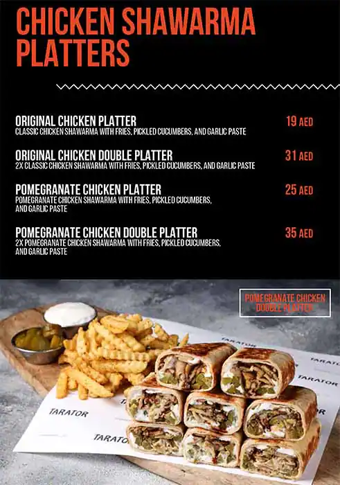 Tarator - Shawarma Wraps & Bowls Menu 