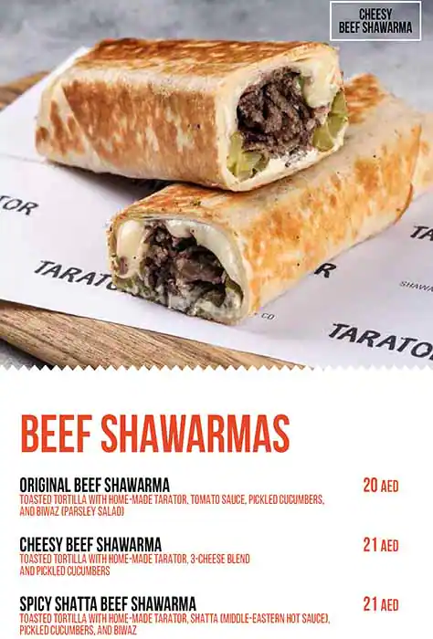 Tarator - Shawarma Wraps & Bowls Menu 