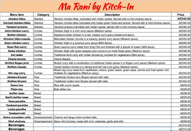 Ma Rani by Kitch-In Menu in Burj Khalifa Area 