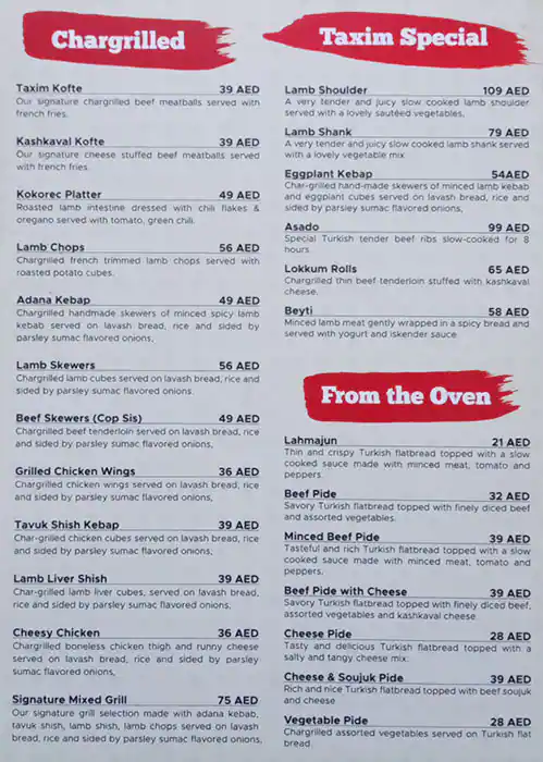 Taxim Cafe Menu in Al Barsha, Dubai 