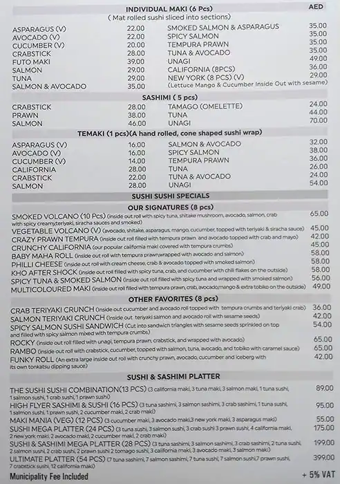 Sushi Sushi Menu in Century Village, Garhoud, Dubai 