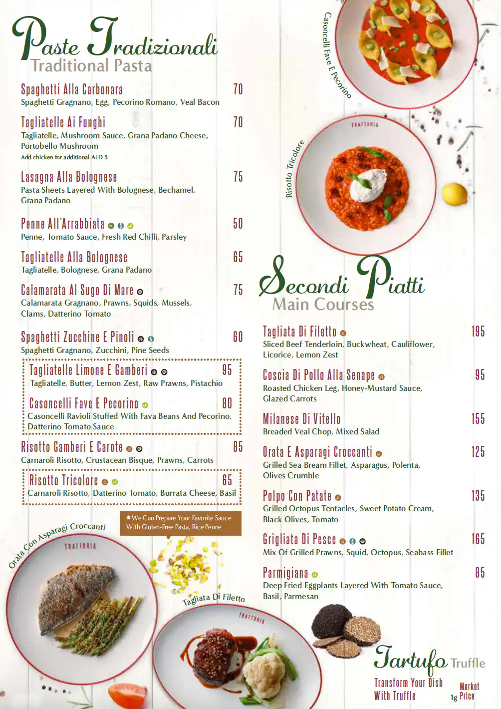 Trattoria Menu in Souk Madinat Jumeirah, Dubai 