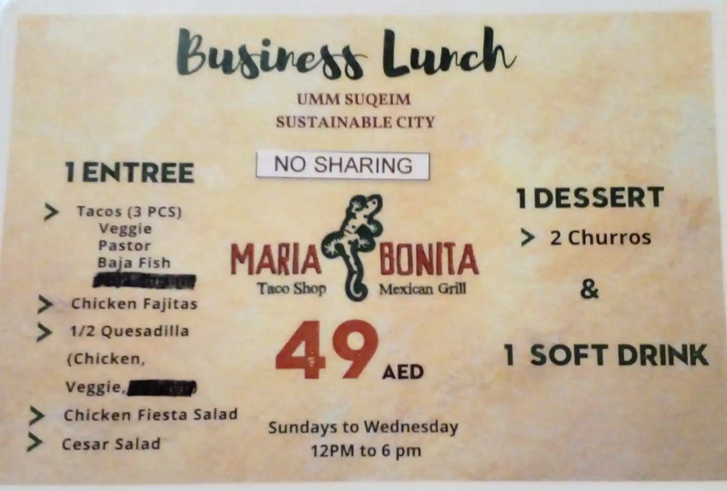 Maria Bonita Menu in Umm Suqeim, Dubai 