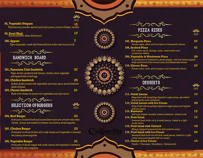 Copper Pot Menu in Panorama Hotel Bur Dubai, Mankhool, Dubai 