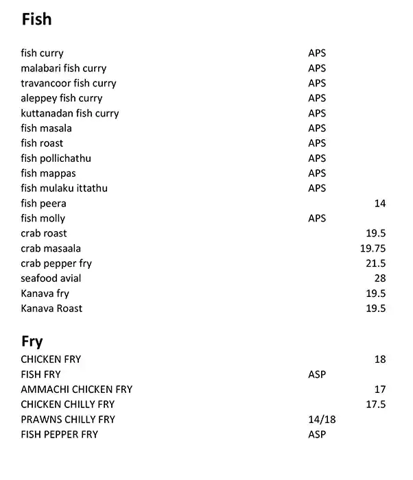 Parambriyam Restaurant Menu in Al Satwa, Dubai 