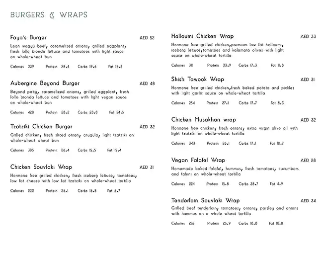 Faya Menu in Emirates Financial Towers, DIFC, Dubai 