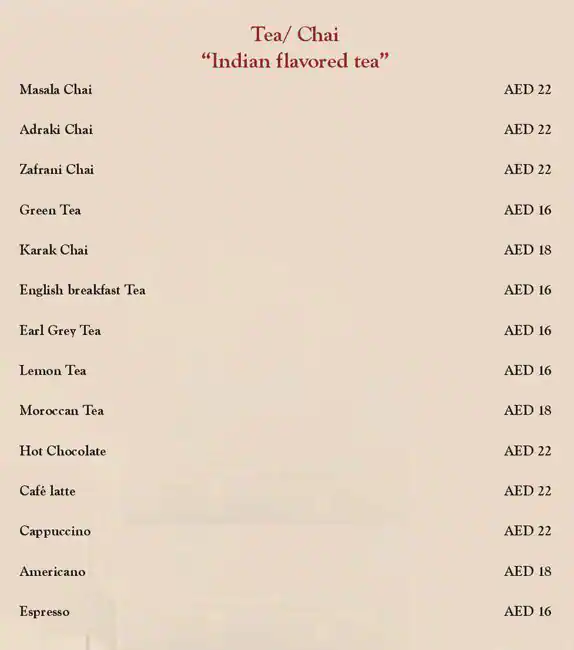 Mumtaz Mahal - Arabian Courtyard Hotel and Spa Menu 