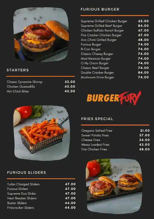 Burger Fury Menu in Jebel Ali 