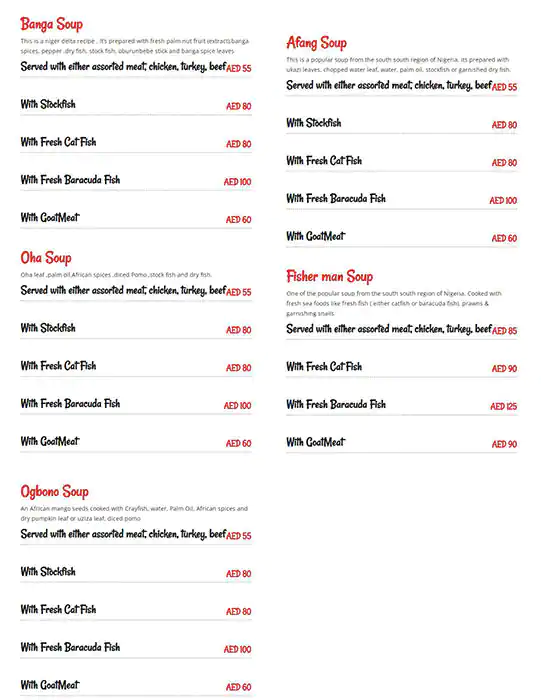 Calabar Aroma Menu in Emirates Financial Towers, DIFC, Dubai 