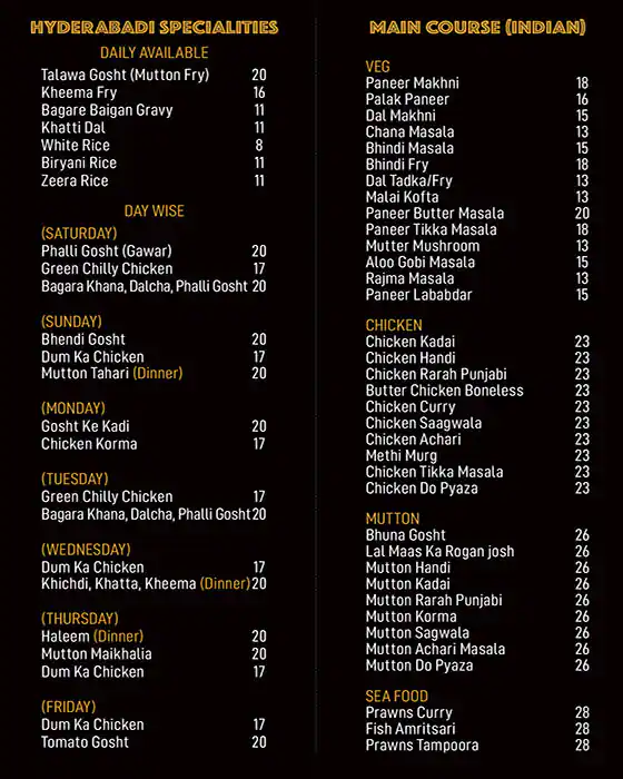 Nizamat Hyderabad Menu in Hor Al Anz, Dubai 