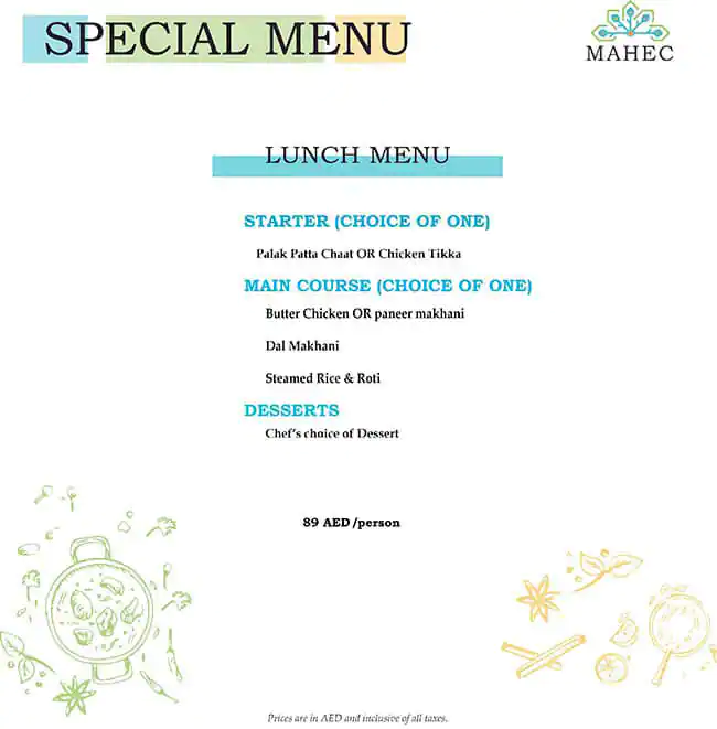 Mahec - Le Méridien Dubai Hotel & Conference Centre Menu 