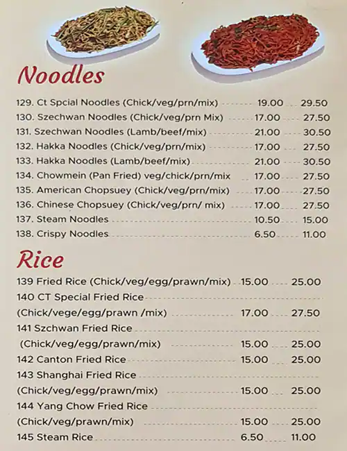 China Town Menu in Central Mall, Mankhool, Dubai 