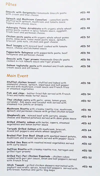 Bert's Cafe Menu in The Greens, Dubai 