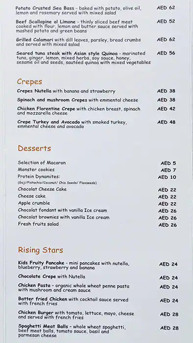 Bert's Cafe Menu in The Greens, Dubai 