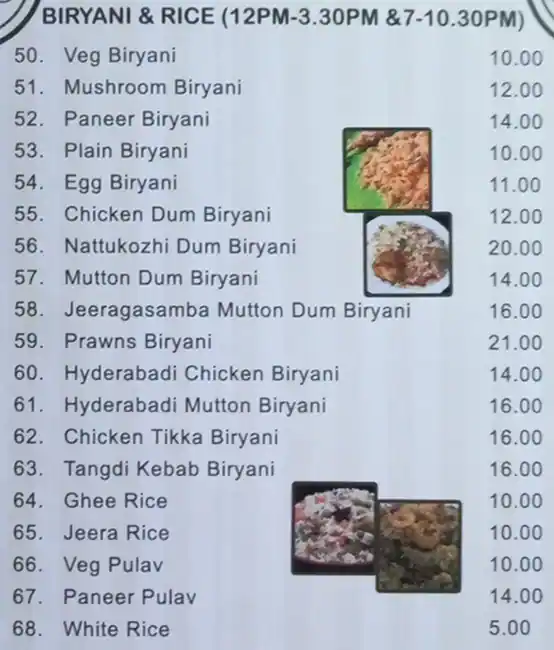 Meenatshi Chettinadu Restaurant Menu 