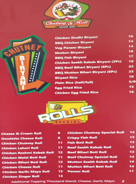 Chutney & Roll - شتني رول Menu 