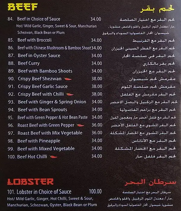 China Garden - حديقة الصين Menu 