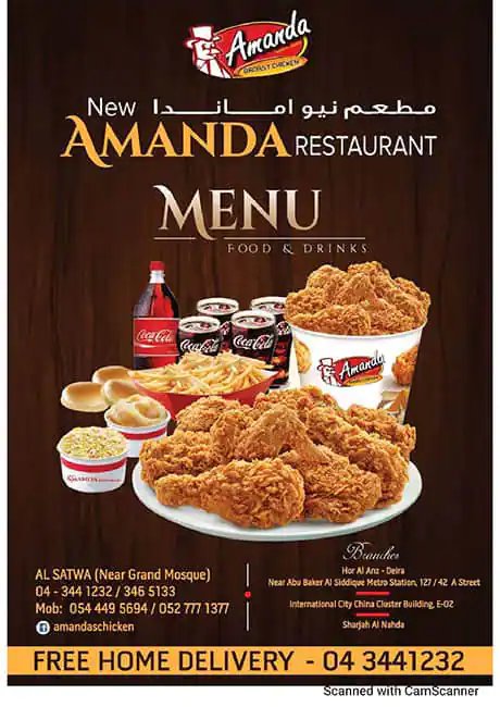 New Amanda Restaurant Menu in Al Satwa, Dubai 