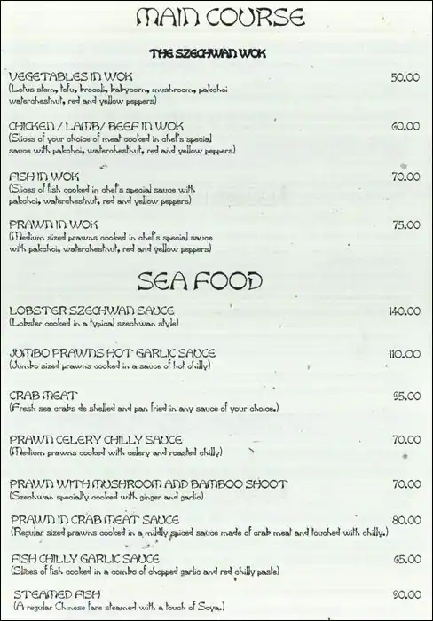 Chinese Village - Sea View Hotel Menu 