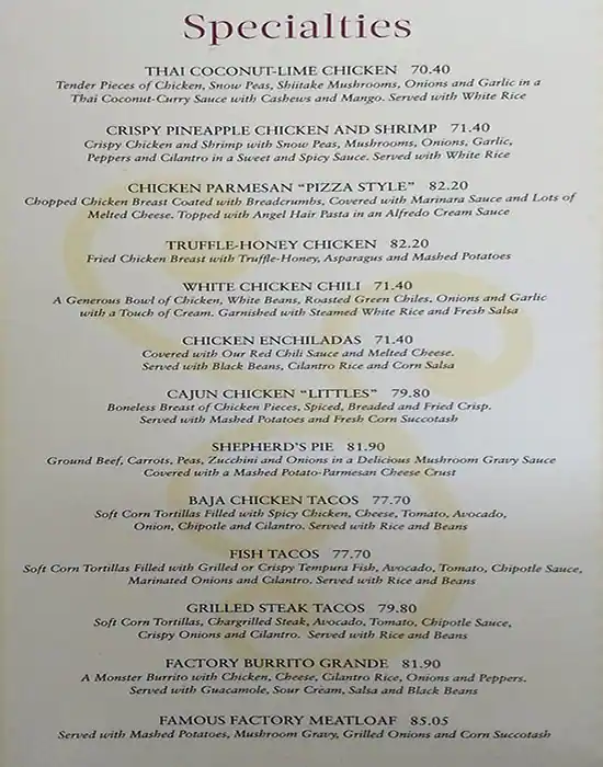 The Cheesecake Factory - ذي تشيزكيك فاكتوري Menu 