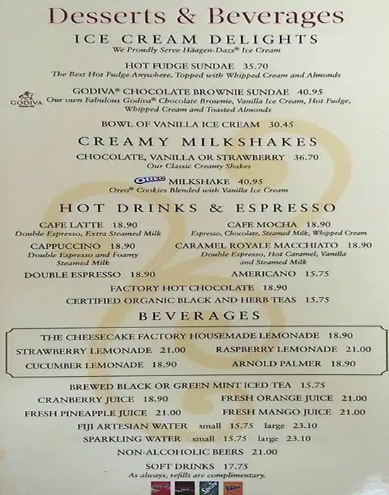 The Cheesecake Factory - ذي تشيزكيك فاكتوري Menu 