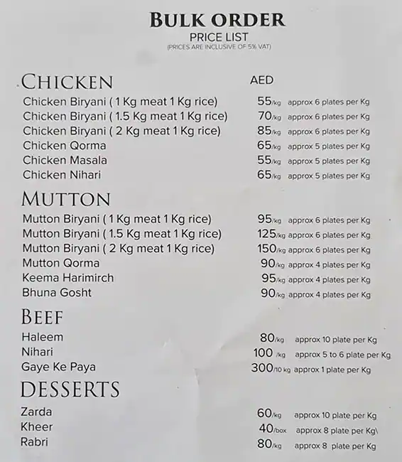 Delhi Restaurant Menu in Naif, Dubai 