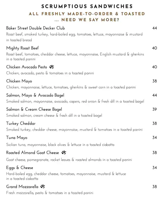 Baker Street Cafe Menu in Cluster Q, Jumeirah Lake Towers, Dubai 