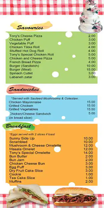 Tony's Confectionery Menu in China Cluster, International City, Dubai 