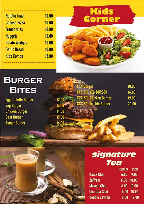 Cha Cha Chai Menu in Trade Centre Area, Dubai 