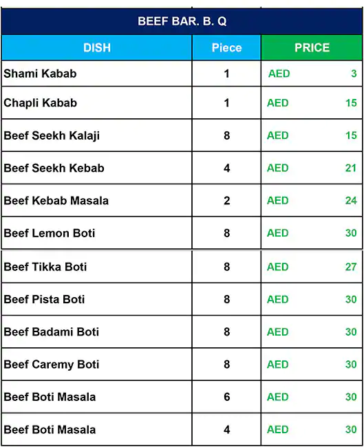 Lahore Darbar Menu in Naif, Dubai 